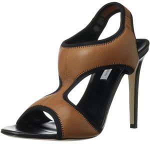 Diane von Furstenburg Urban Dress Sandal Heel with Cut out Camel Black Size 9